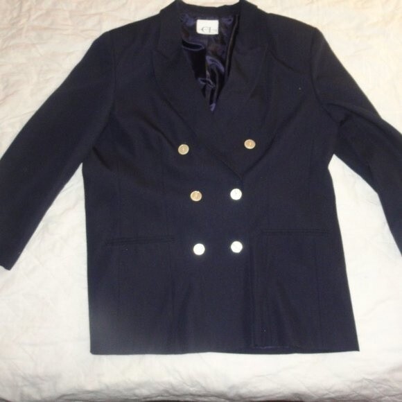 Navy Blue Double Breated Blazer Jacket - Picture 1 of 3